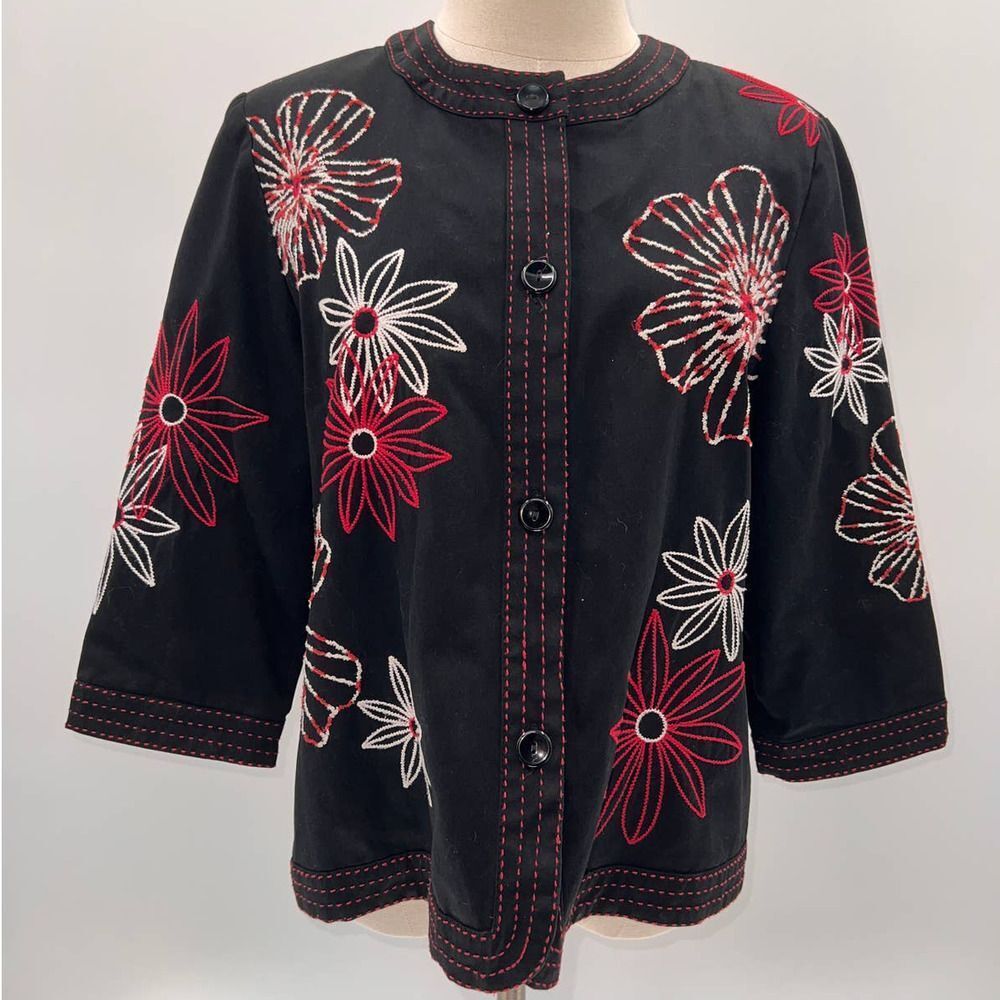 Alfred Dunner Black Jacket with Floral Embroidery - 10P